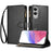 For Samsung Galaxy S25 Edge Leather Case Zipper Wallet Stand Shockproof Phone Cover with Wrist Strap - Black - 1