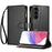 For Samsung Galaxy S25 FE Leather Case Zipper Wallet Stand Shockproof Phone Cover with Wrist Strap - Black - 1