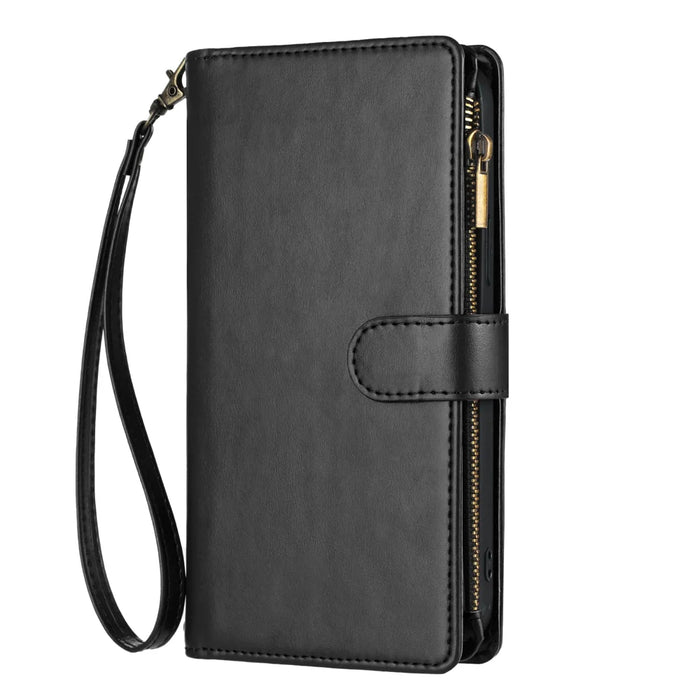 For Samsung Galaxy A36 5G / Galaxy A56 5G Leather Case Zipper Wallet Stand Shockproof Phone Cover with Wrist Strap - Black - 2
