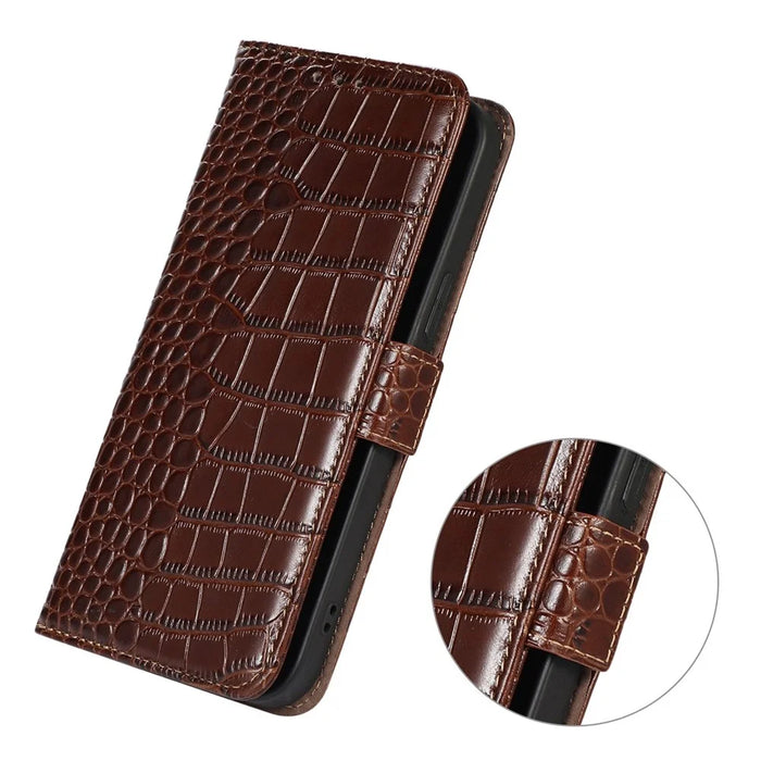 For Samsung Galaxy S26 Ultra Case RFID Blocking Wallet Crocodile Texture Genuine Cow Leather Phone Cover - Brown - 5