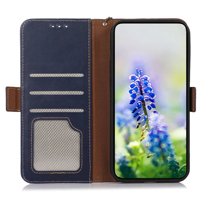 For Samsung Galaxy S26 Ultra Case RFID Blocking Genuine Cow Leather Wallet Phone Cover - Blue - 2