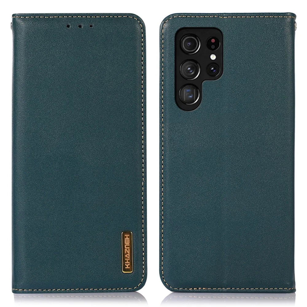 KHAZNEH For Samsung Galaxy S26 Ultra Case Wallet Genuine Cow Leather Phone Cover Nappa Texture - Green - 1