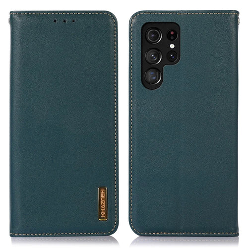 KHAZNEH For Samsung Galaxy S26 Ultra Case Wallet Genuine Cow Leather Phone Cover Nappa Texture - Green - 1