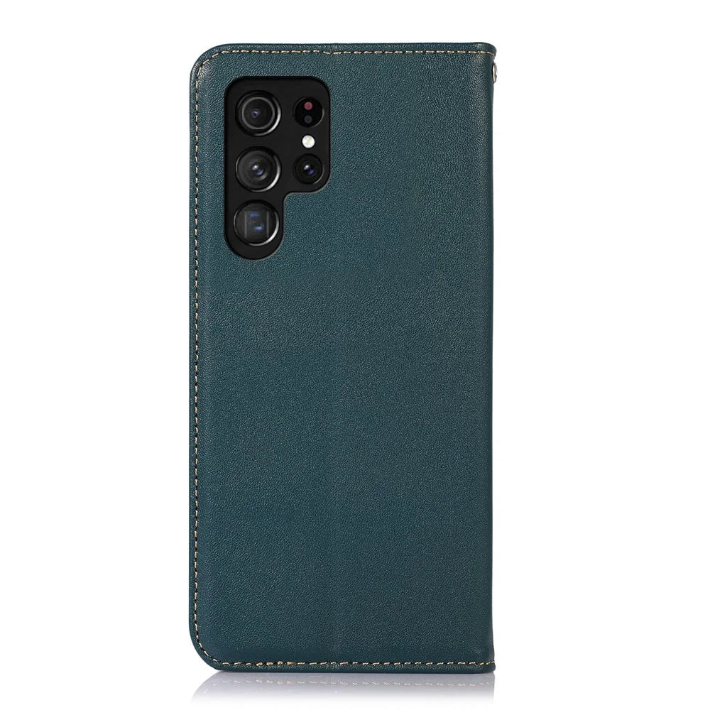KHAZNEH For Samsung Galaxy S26 Ultra Case Wallet Genuine Cow Leather Phone Cover Nappa Texture - Green - 7