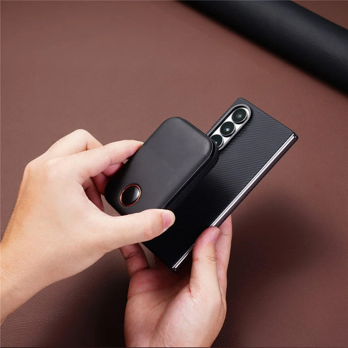 For Samsung Galaxy Z Fold4 5G Magnetic Case Carbon Fiber Texture PC Phone Cover with Tempered Glass Film - Black - 6