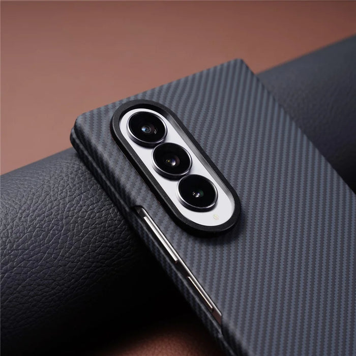 For Samsung Galaxy Z Fold4 5G Magnetic Case Carbon Fiber Texture PC Phone Cover with Tempered Glass Film - Black - 7