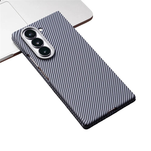 For Samsung Galaxy Z Fold5 5G Magnetic Case Carbon Fiber Texture PC Phone Cover with Tempered Glass Film - Grey - 1