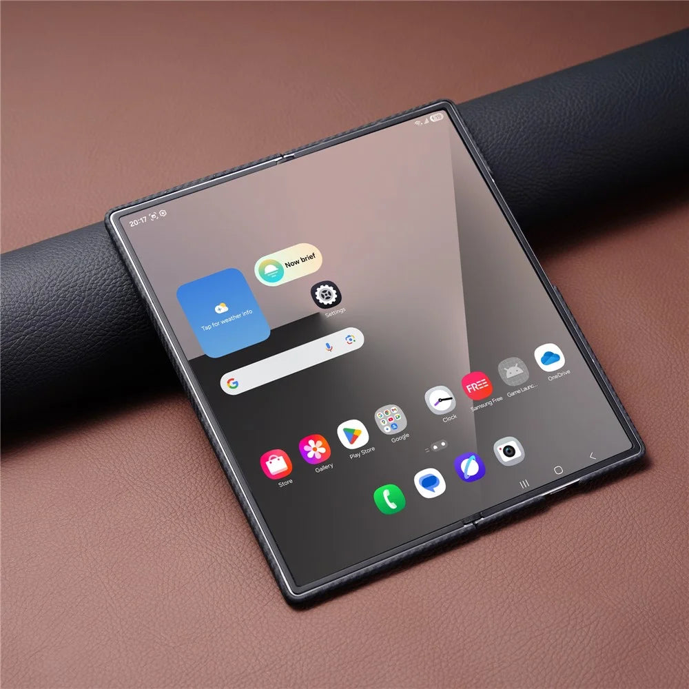 For Samsung Galaxy Z Fold5 5G Magnetic Case Carbon Fiber Texture PC Phone Cover with Tempered Glass Film - Grey - 5