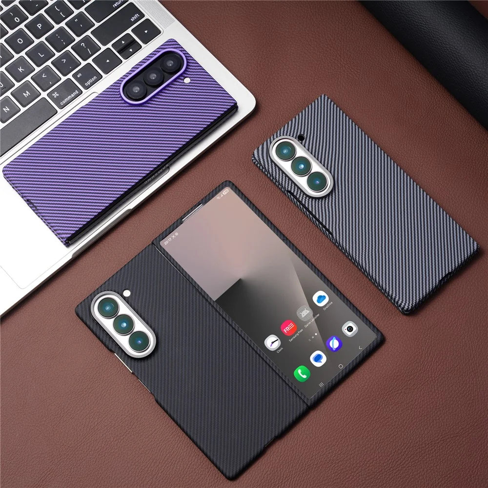 For Samsung Galaxy Z Fold6 5G Magnetic Case Carbon Fiber Texture PC Phone Cover with Tempered Glass Film - Purple - 4