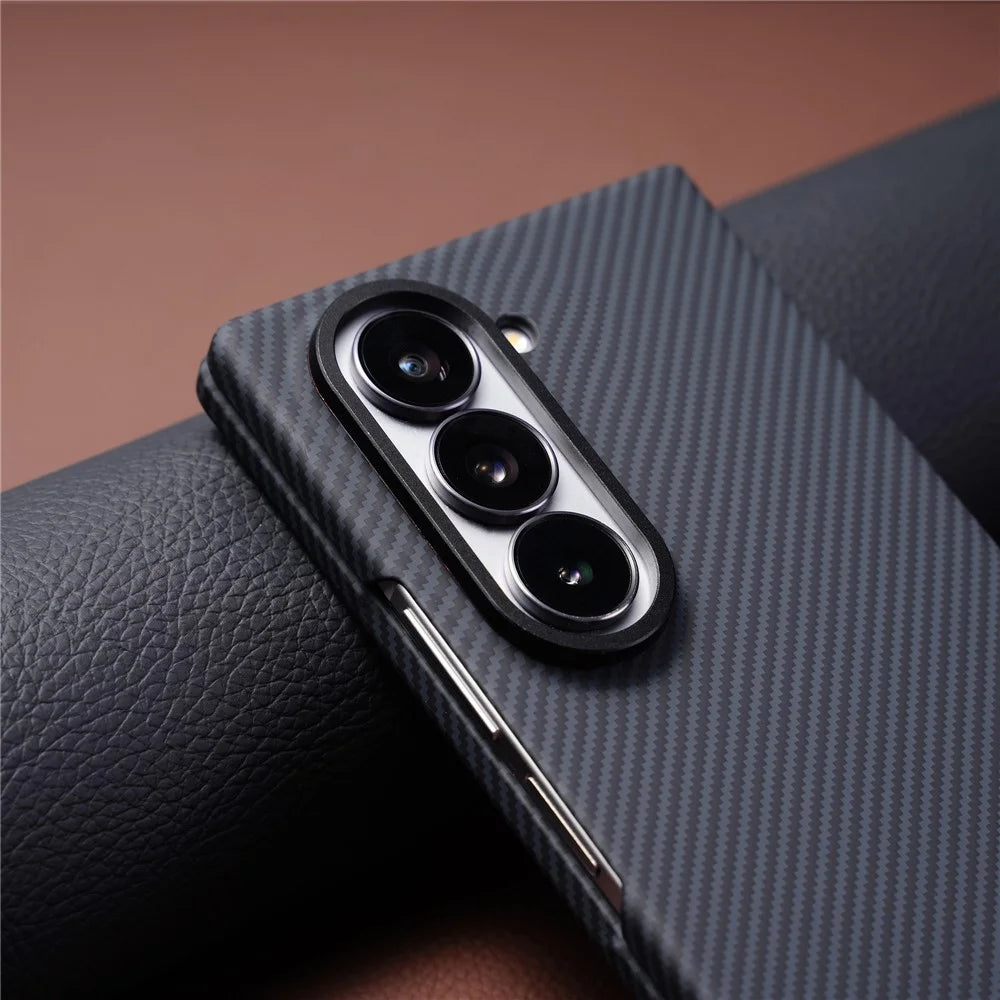 For Samsung Galaxy Z Fold6 5G Magnetic Case Carbon Fiber Texture PC Phone Cover with Tempered Glass Film - Purple - 6