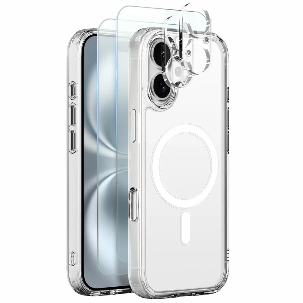 NORTHJO 5 in 1 Set for iPhone 16 Plus Magnetic Case PC + TPU Phone Cover with 2 Front Screen Protector + 2 Lens Film - 1