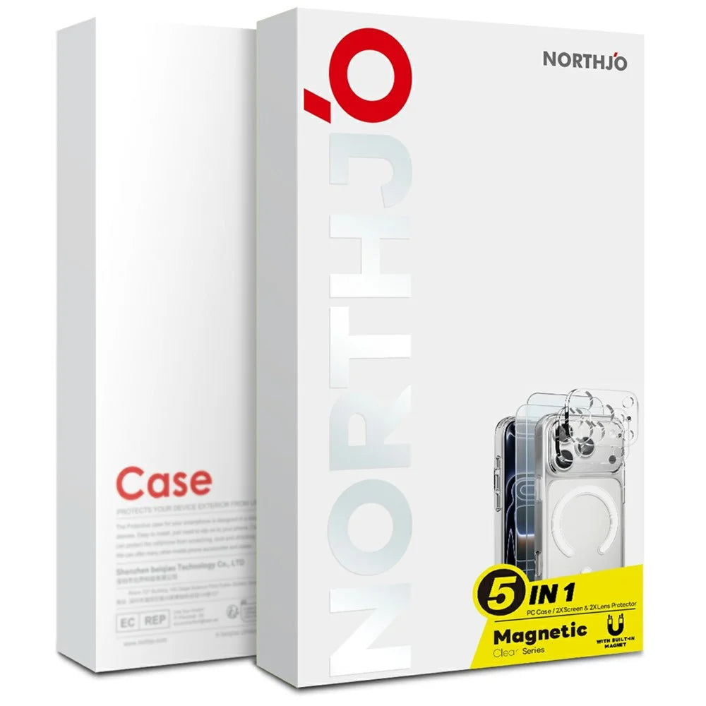 NORTHJO 5 in 1 Set for iPhone 16 Plus Magnetic Case PC + TPU Phone Cover with 2 Front Screen Protector + 2 Lens Film - 5