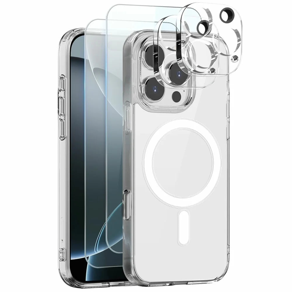 NORTHJO 5 in 1 Set for iPhone 16 Pro Max Magnetic Case PC + TPU Phone Cover with 2 Front Screen Protector + 2 Lens Film - 1