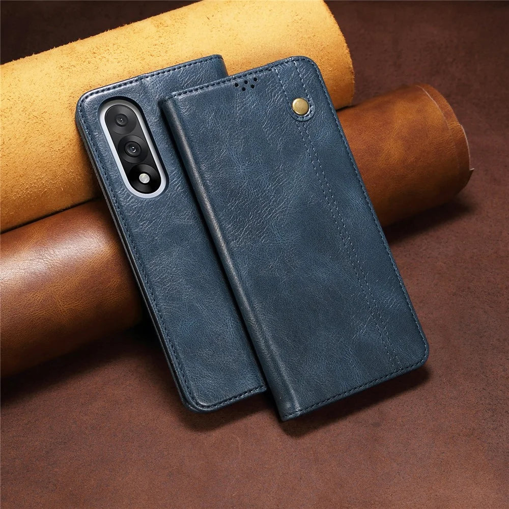 For OnePlus Nord 5 5G / Ace 5 Ultra 5G Case Crazy Horse Texture Waxy Leather Wallet Stand Phone Cover - Blue - 7