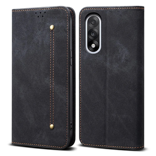 For OnePlus Nord 5 5G / Ace 5 Ultra 5G Case Jeans Cloth Texture Anti-Scratch Leather Stand Phone Cover - Black - 1