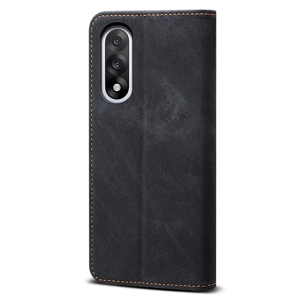 For OnePlus Nord 5 5G / Ace 5 Ultra 5G Case Jeans Cloth Texture Anti-Scratch Leather Stand Phone Cover - Black - 6