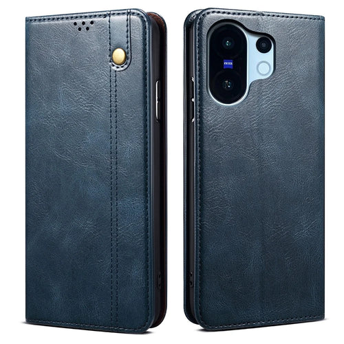 For vivo X200 FE 5G Case Crazy Horse Texture Waxy Leather Wallet Stand Phone Cover - Blue - 1
