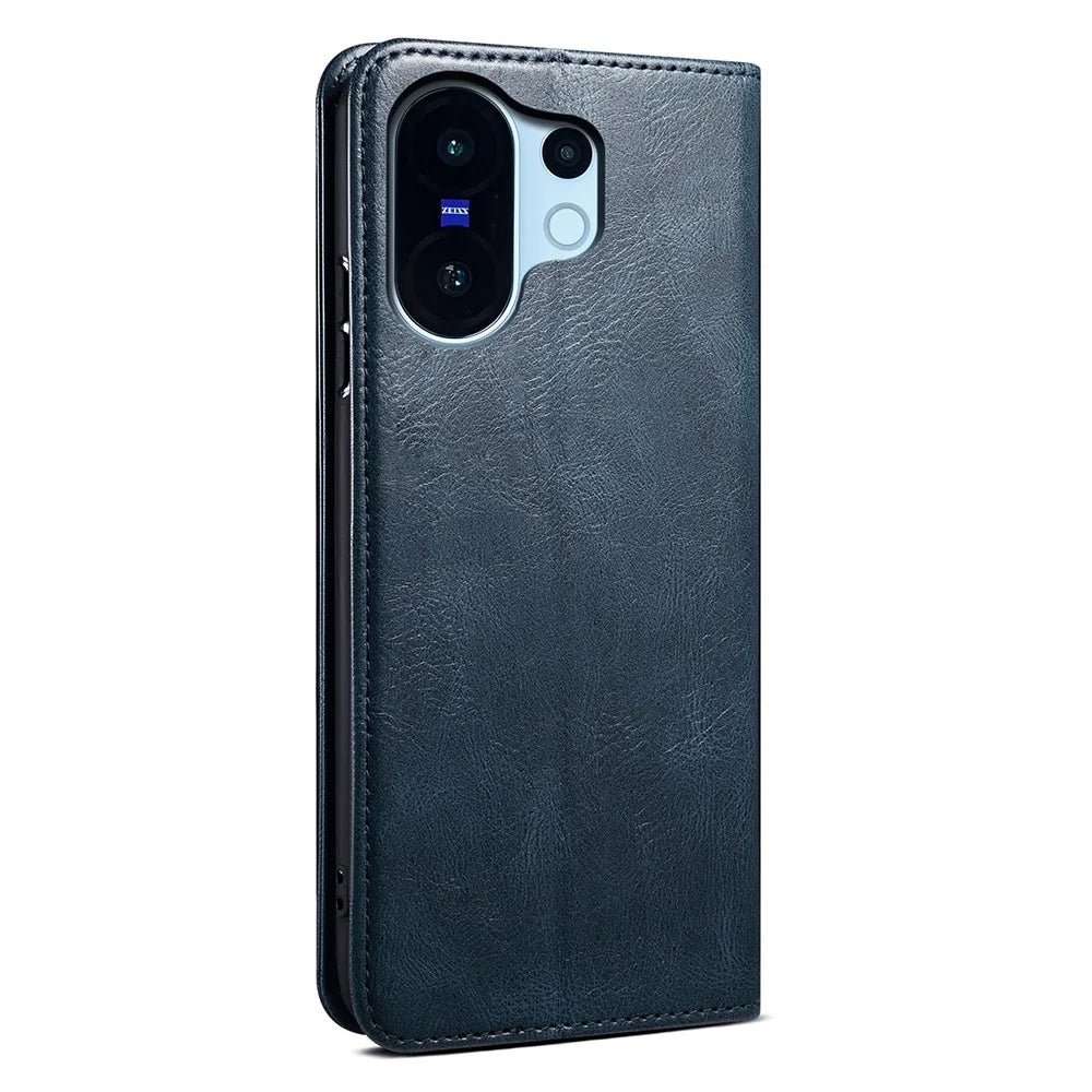 For vivo X200 FE 5G Case Crazy Horse Texture Waxy Leather Wallet Stand Phone Cover - Blue - 6