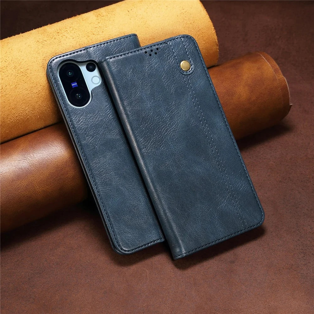 For vivo X200 FE 5G Case Crazy Horse Texture Waxy Leather Wallet Stand Phone Cover - Blue - 7