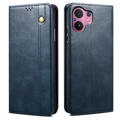 For vivo V60 5G  /  T4 Pro Case Crazy Horse Texture Waxy Leather Wallet Stand Phone Cover - Blue - 1