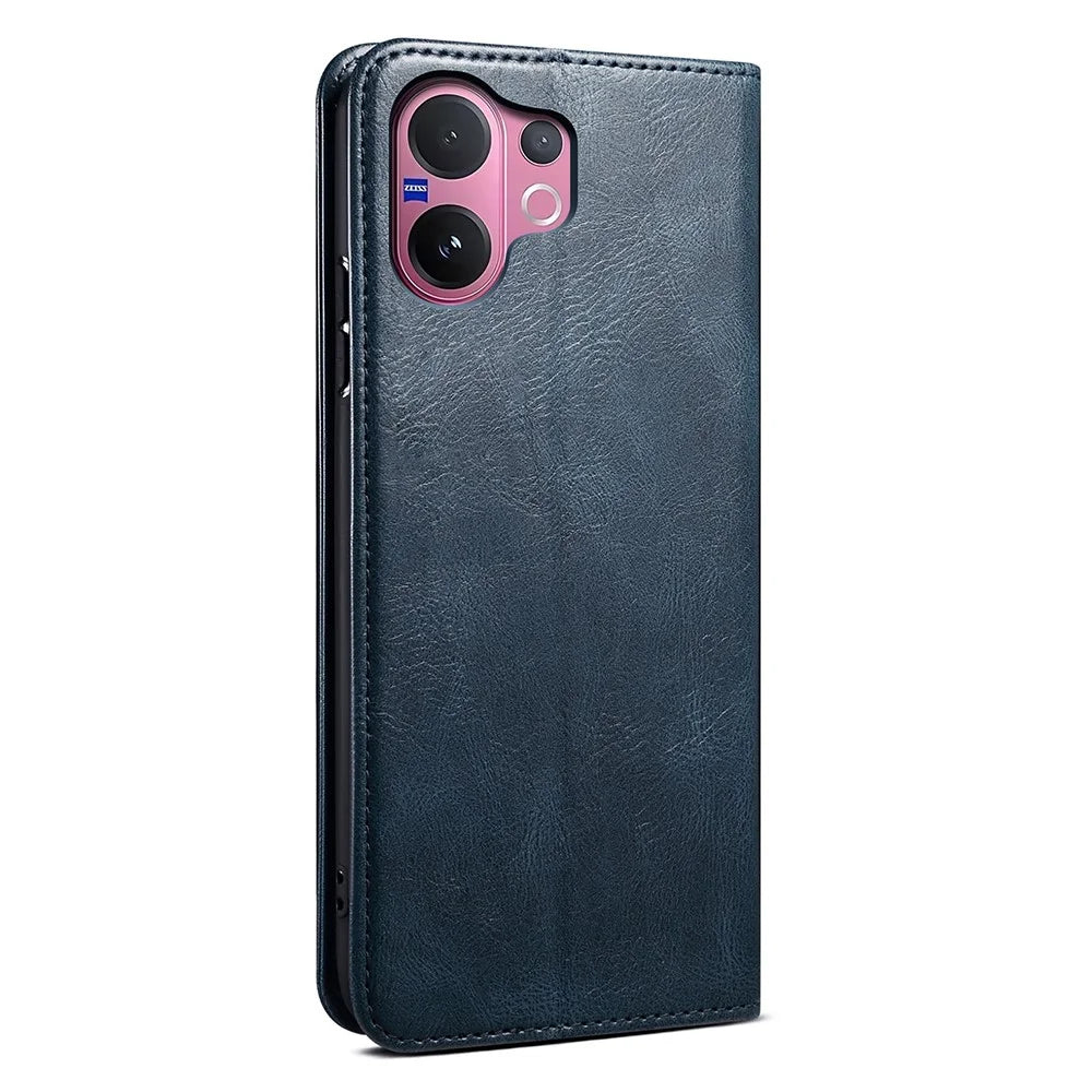 For vivo V60 5G  /  T4 Pro Case Crazy Horse Texture Waxy Leather Wallet Stand Phone Cover - Blue - 6