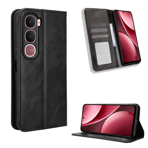 For vivo Y21d / vivo Y31 5G Leather Case Wallet Stand Retro Texture Phone Cover - Black - 1