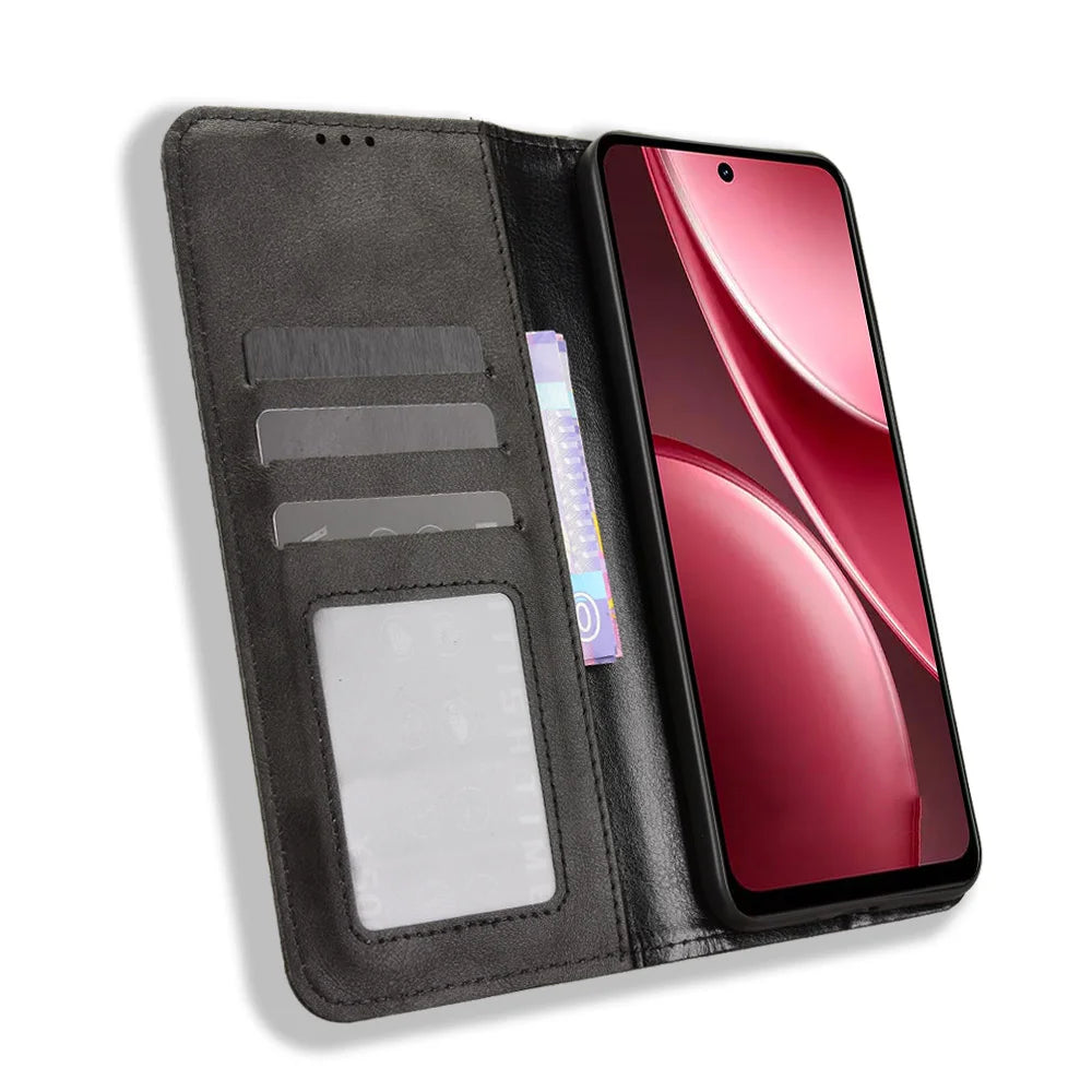 For vivo Y21d / vivo Y31 5G Leather Case Wallet Stand Retro Texture Phone Cover - Black - 6