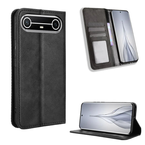For TECNO Pova Slim 5G / TECNO Spark Slim 4G Leather Case Wallet Stand Retro Texture Phone Cover - Black - 1