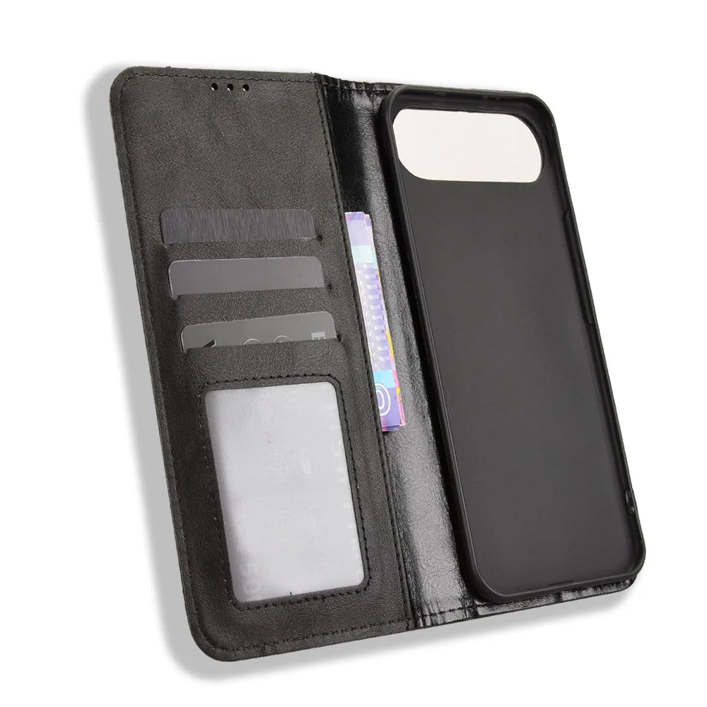 For TECNO Pova Slim 5G / TECNO Spark Slim 4G Leather Case Wallet Stand Retro Texture Phone Cover - Black - 5