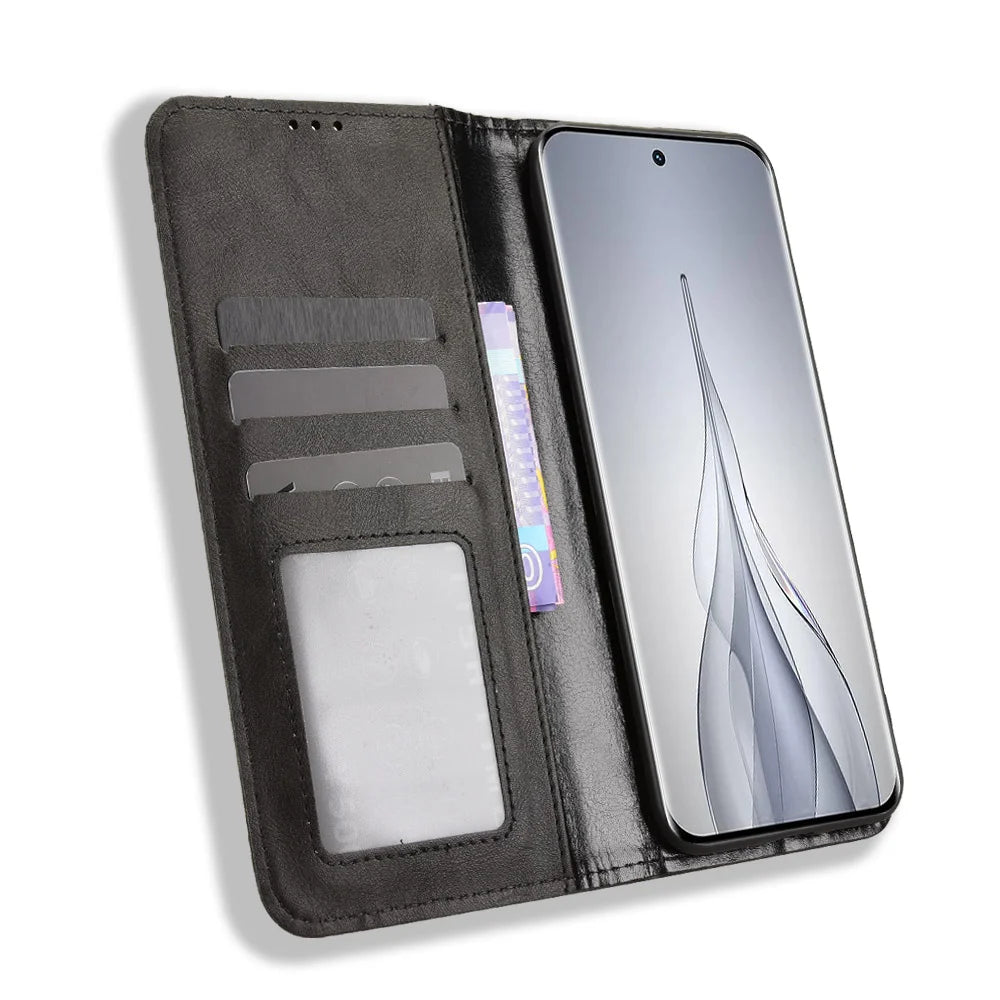 For TECNO Pova Slim 5G / TECNO Spark Slim 4G Leather Case Wallet Stand Retro Texture Phone Cover - Black - 6