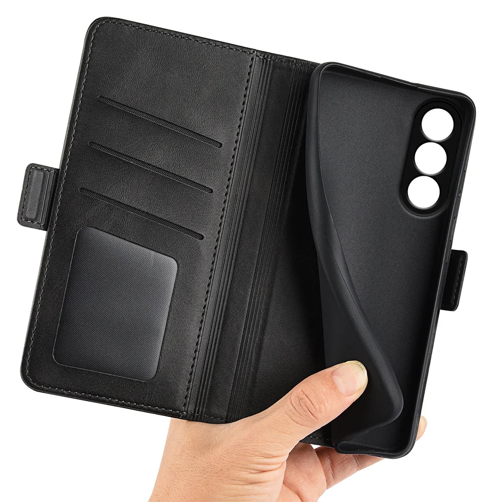 For OnePlus Nord 5 5G Case Calf Texture Leather Wallet Phone Cover - Black - 5