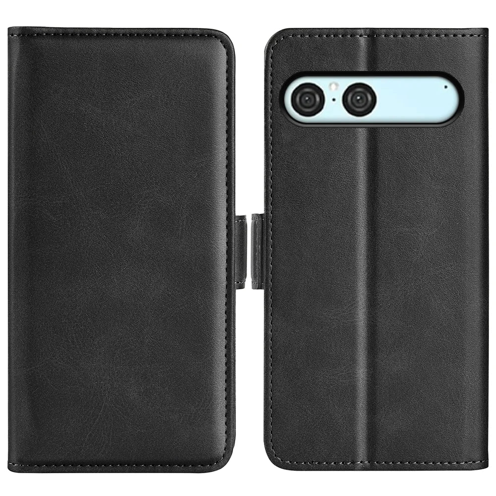 For Sony Xperia 10 VII Case Calf Texture Leather Wallet Phone Cover - Black - 1