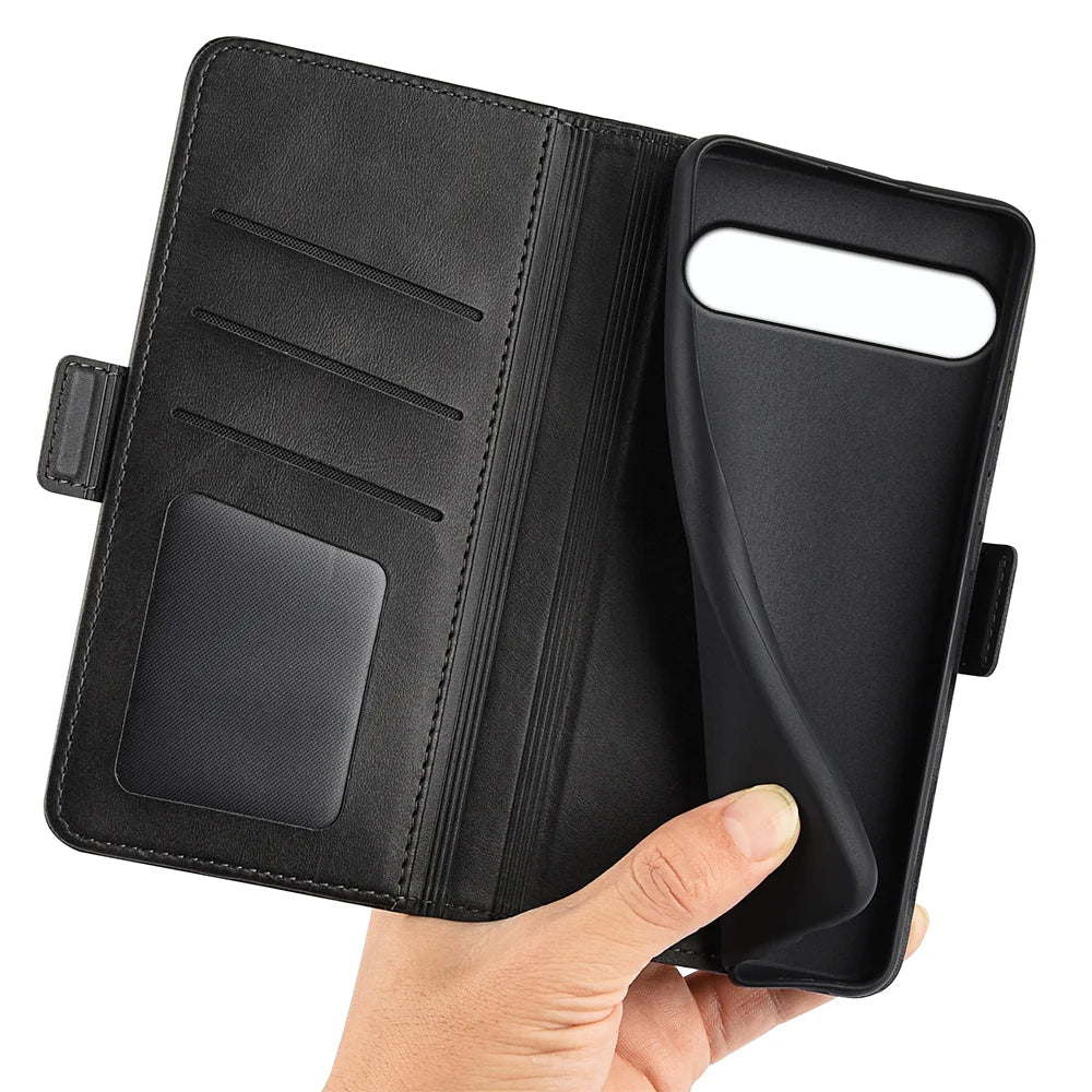 For Sony Xperia 10 VII Case Calf Texture Leather Wallet Phone Cover - Black - 5