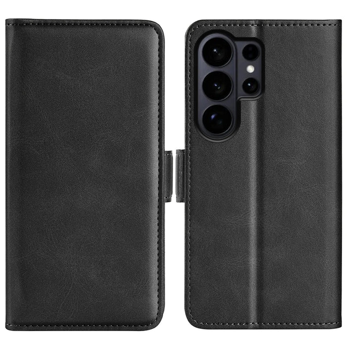 For Samsung Galaxy S26 Ultra Case Calf Texture Leather Wallet Phone Cover - Black - 1