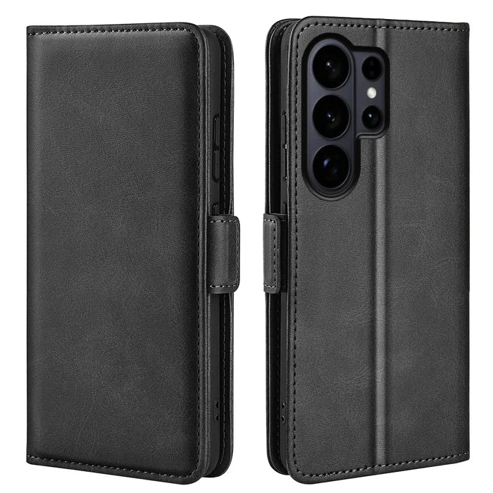 For Samsung Galaxy S26 Ultra Case Calf Texture Leather Wallet Phone Cover - Black - 5