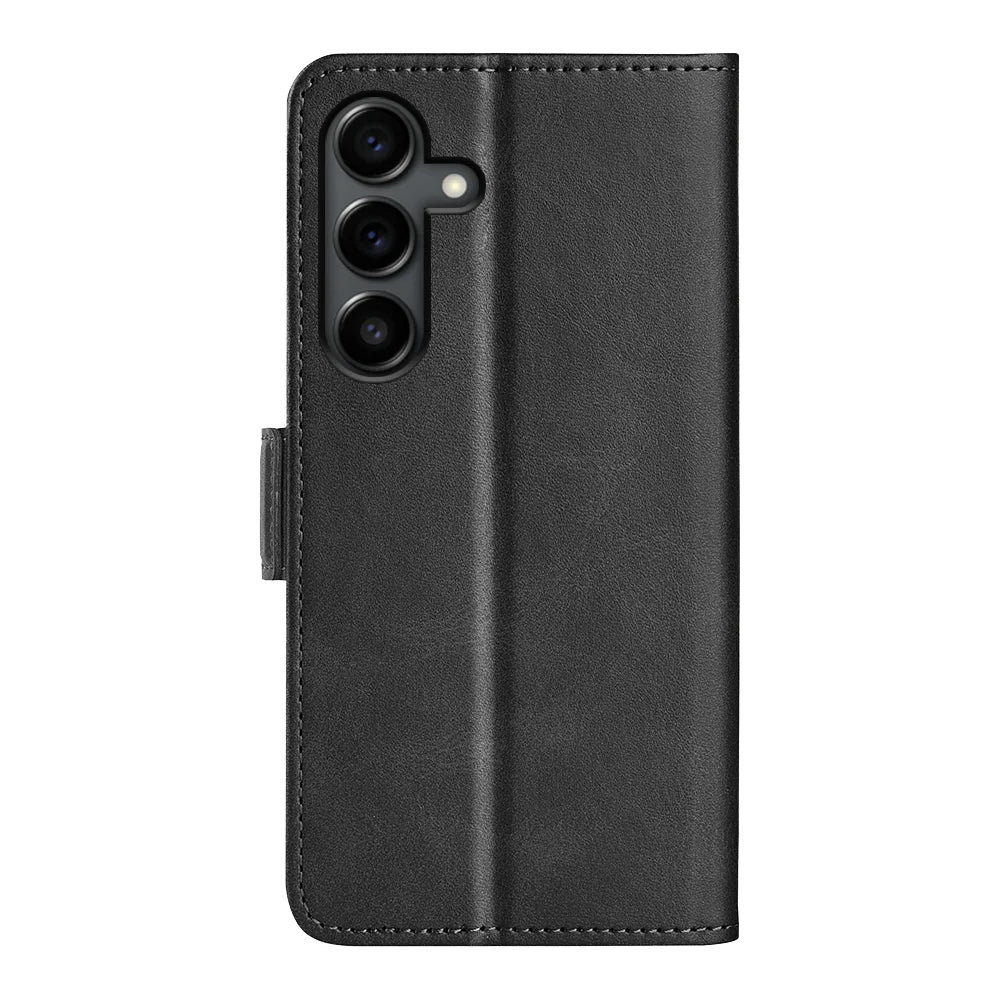 For Samsung Galaxy S25 FE Case Calf Texture Leather Wallet Phone Cover - Black - 3