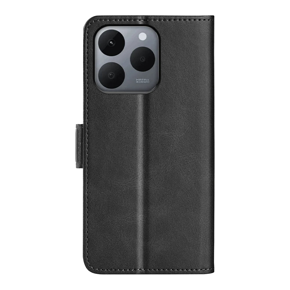 For Realme 15T 5G Case Calf Texture Leather Wallet Phone Cover - Black - 3