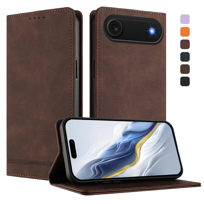 For iPhone Air Case RINACASIS RC23 RFID Blocking Wallet Stand PU Leather Phone Cover - Brown - 2