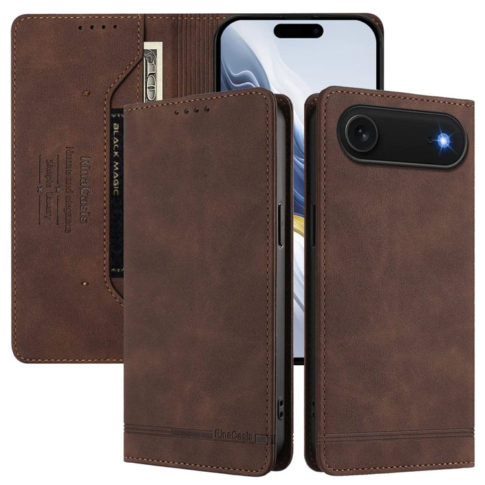 For iPhone Air Case RINACASIS RC23 RFID Blocking Wallet Stand PU Leather Phone Cover - Brown - 3