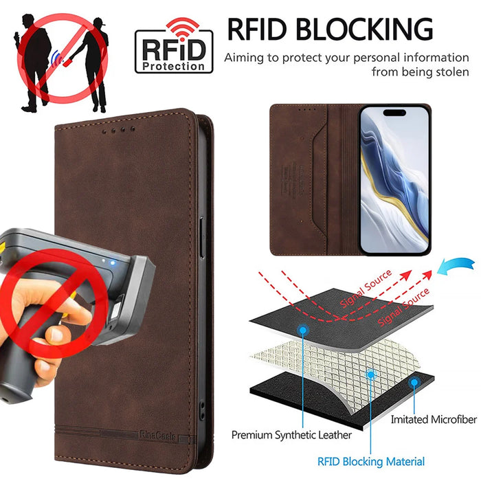 For iPhone Air Case RINACASIS RC23 RFID Blocking Wallet Stand PU Leather Phone Cover - Brown - 6