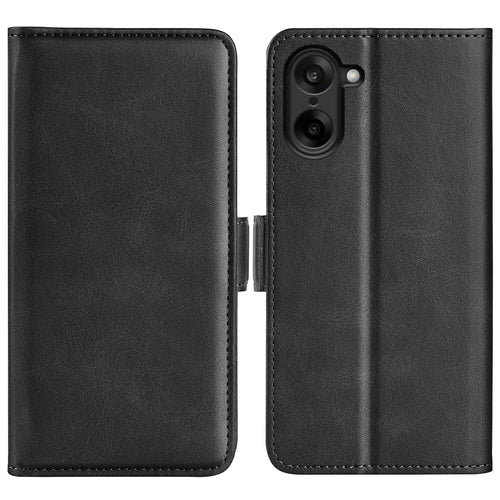 For OnePlus Ace 5 Racing 5G Case Calf Texture Leather Wallet Phone Cover - Black - 1