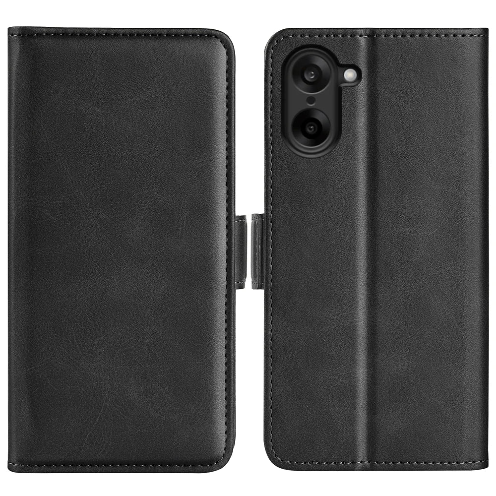 For OnePlus Ace 5 Racing 5G Case Calf Texture Leather Wallet Phone Cover - Black - 1