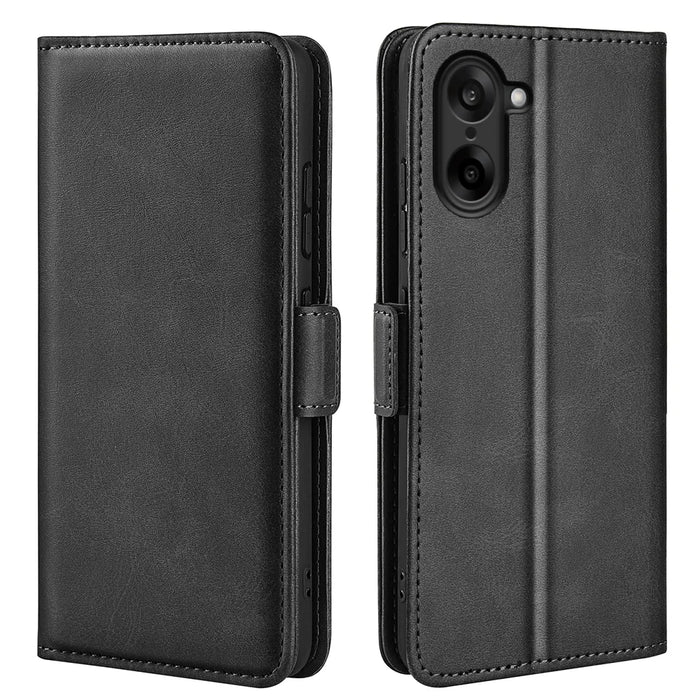 For OnePlus Ace 5 Racing 5G Case Calf Texture Leather Wallet Phone Cover - Black - 4