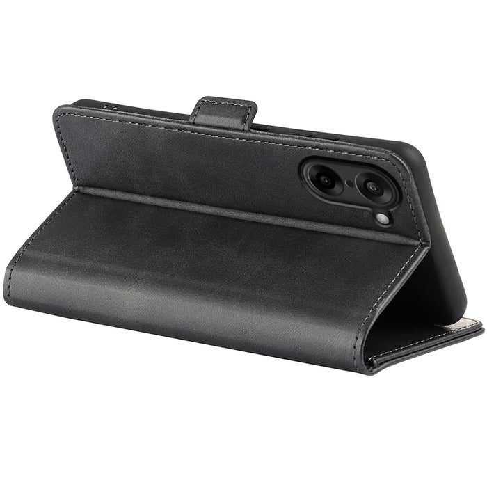 For OnePlus Ace 5 Racing 5G Case Calf Texture Leather Wallet Phone Cover - Black - 6
