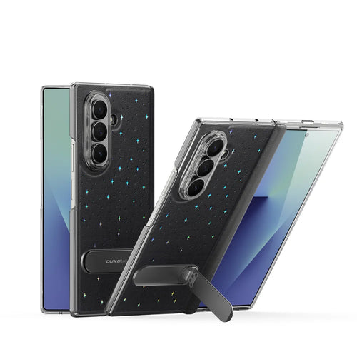 DUX DUCIS For Samsung Galaxy Z Fold7 5G Case  STEX Series Kickstand Star Pattern PU Leather Back Cover with Tempered Glass Film - Black - 1