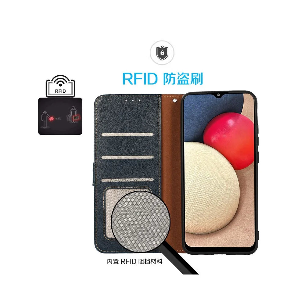 KHAZNEH For Samsung Galaxy S26 Ultra Case RFID Blocking Wallet Litchi Texture PU Leather Phone Cover with Strap - Blue - 5