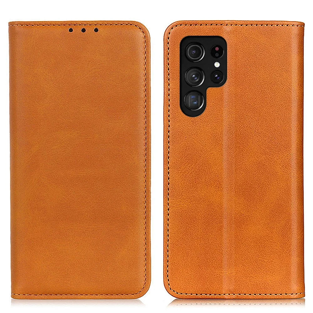 For Samsung Galaxy S26 Ultra Case Split Leather Flip Wallet Phone Cover - Brown - 1