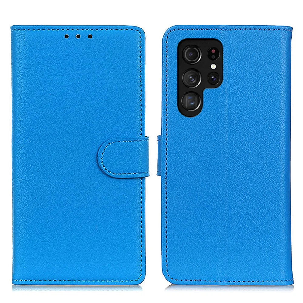 For Samsung Galaxy S26 Ultra Wallet Case PU Leather Phone Cover Litchi Texture - Blue - 1
