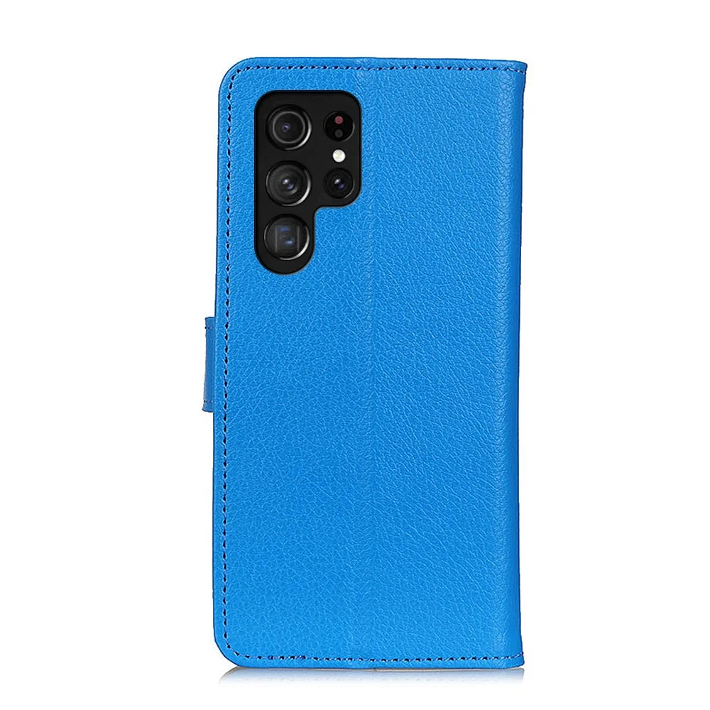 For Samsung Galaxy S26 Ultra Wallet Case PU Leather Phone Cover Litchi Texture - Blue - 7