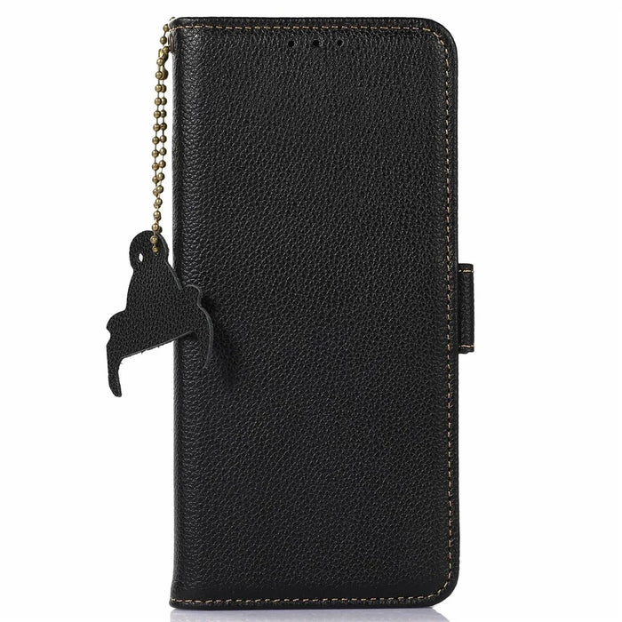 For Samsung Galaxy S26 Case RFID Blocking Textured Genuine Cow Leather Phone Cover - Black - 6